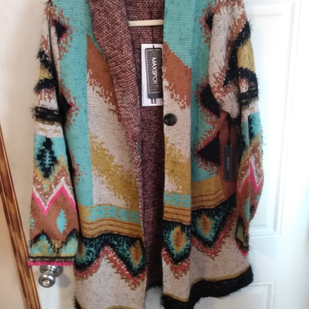 MAXSPORT woman's long duster cardigan L NWT